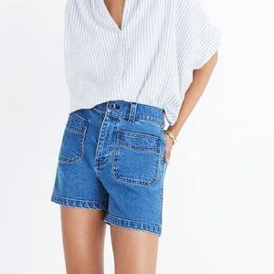MADEWELL High-Rise Patch Pocket Denim Jean Shorts in Earlwood Wash - like new